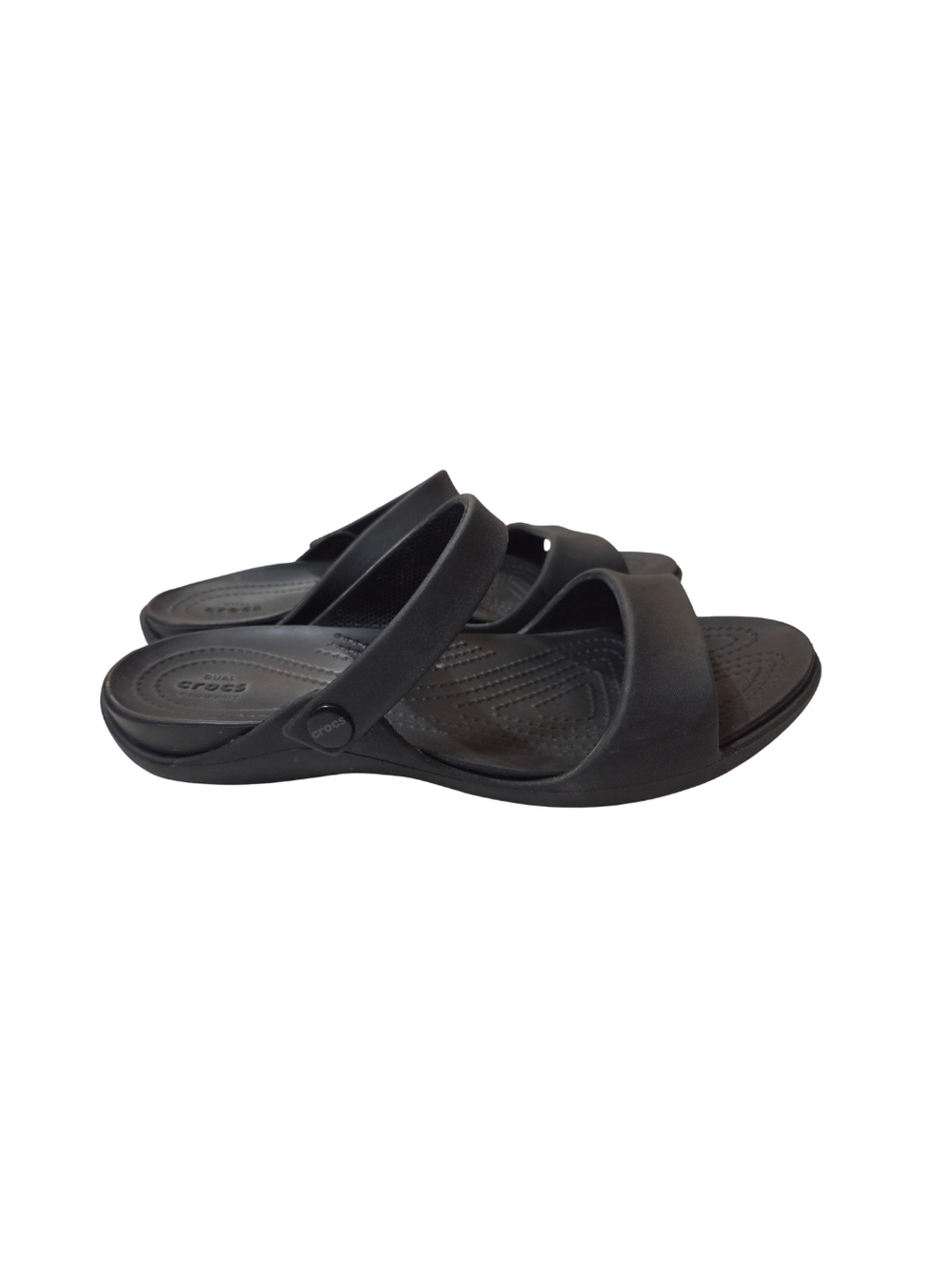 Crocs Womens 9 Cleo Slide Sandals Black Comfort Open Toe Waterproof Beach Travel